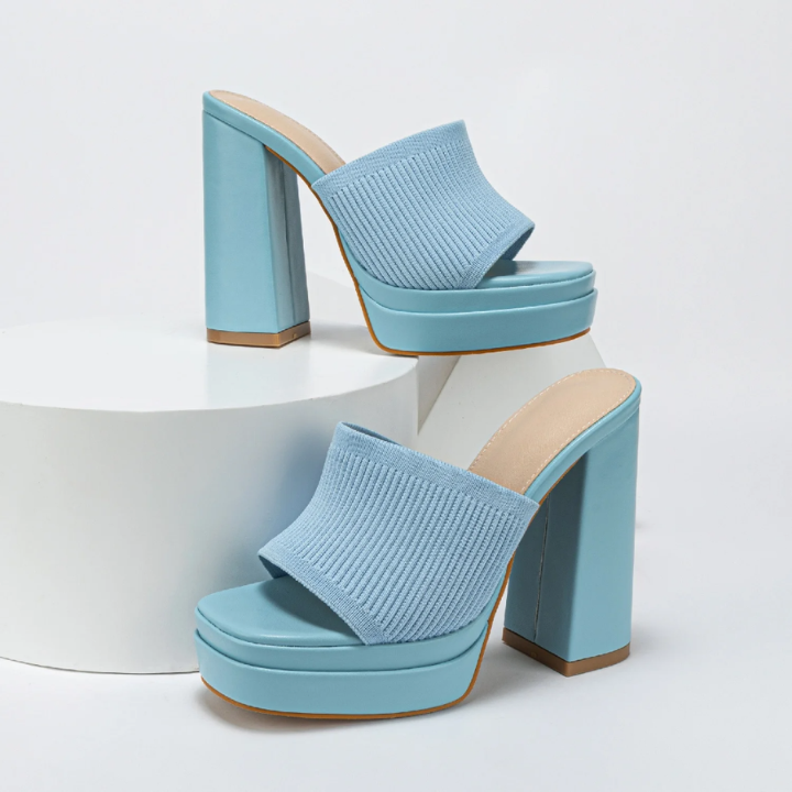 Vera | Women's Breathable Knit Open-Toe Platform Block Heel Mules