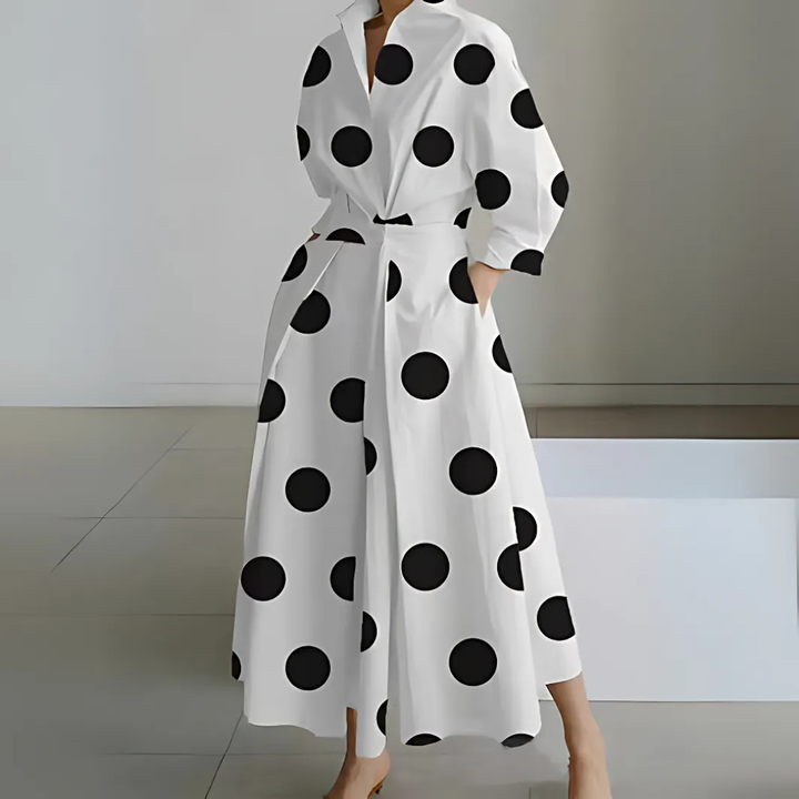 Verity | Women's Cotton Wrap-Collar Fit-and-Flare Maxi Dress