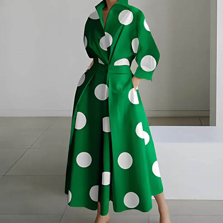 Verity | Women's Cotton Wrap-Collar Fit-and-Flare Maxi Dress