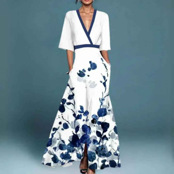 Vesper | Women's Cotton Floral Print V-Neck Maxi Dress Elegant
