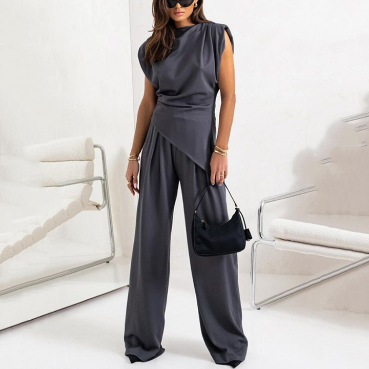Vesper | Women's Satin Sleeveless Draped Top & Wide-Leg Trouser Set