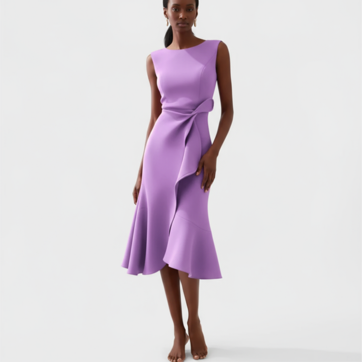 Vesper | Women's Stretch Ruffle-Hem Sleeveless Midi Dress Elegant