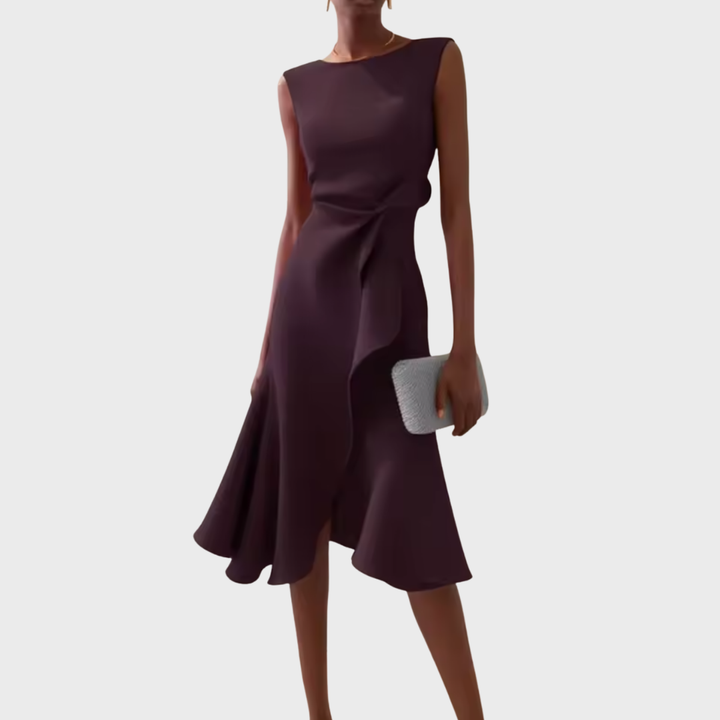 Vesper | Women's Stretch Ruffle-Hem Sleeveless Midi Dress Elegant