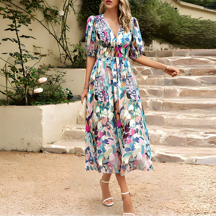 The Victoria - Vibrant Floral Midi Dress