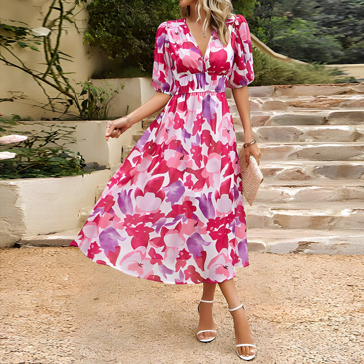 The Victoria - Vibrant Floral Midi Dress