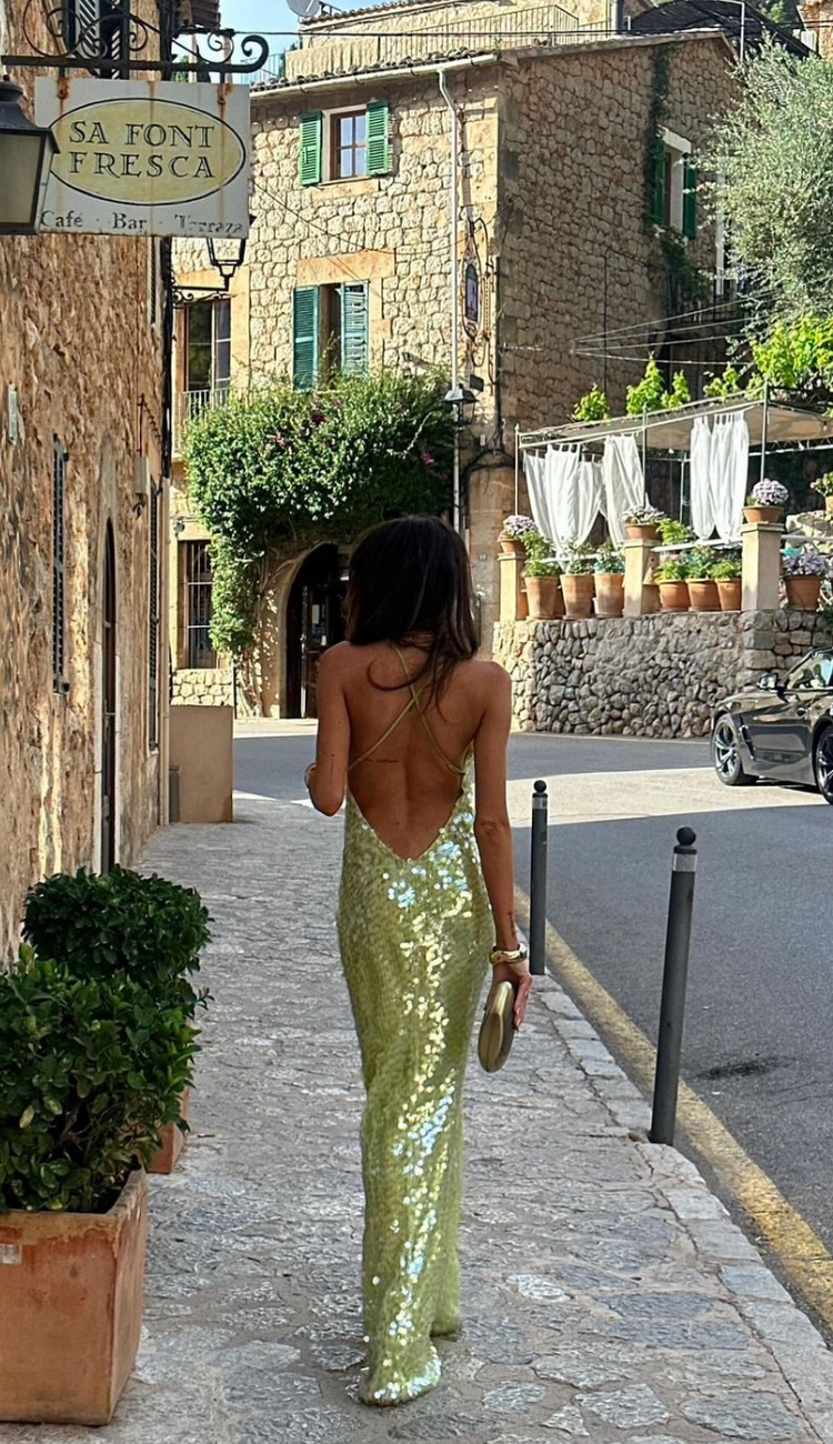 Vita | Women's Sequin Backless Spaghetti Strap Maxi Dress