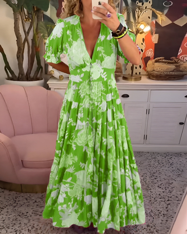 Vivienne | Women's Chiffon Floral Puff-Sleeve Tiered Maxi Dress