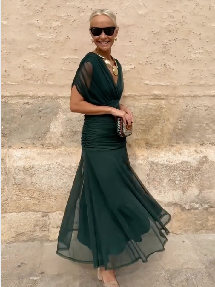 Vivienne | Women's Chiffon Wrap V-Neck Maxi Dress Elegant