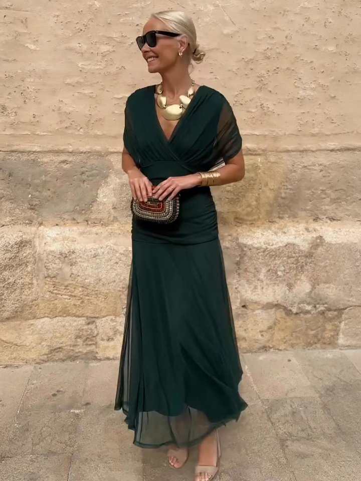 Vivienne | Women's Chiffon Wrap V-Neck Maxi Dress Elegant