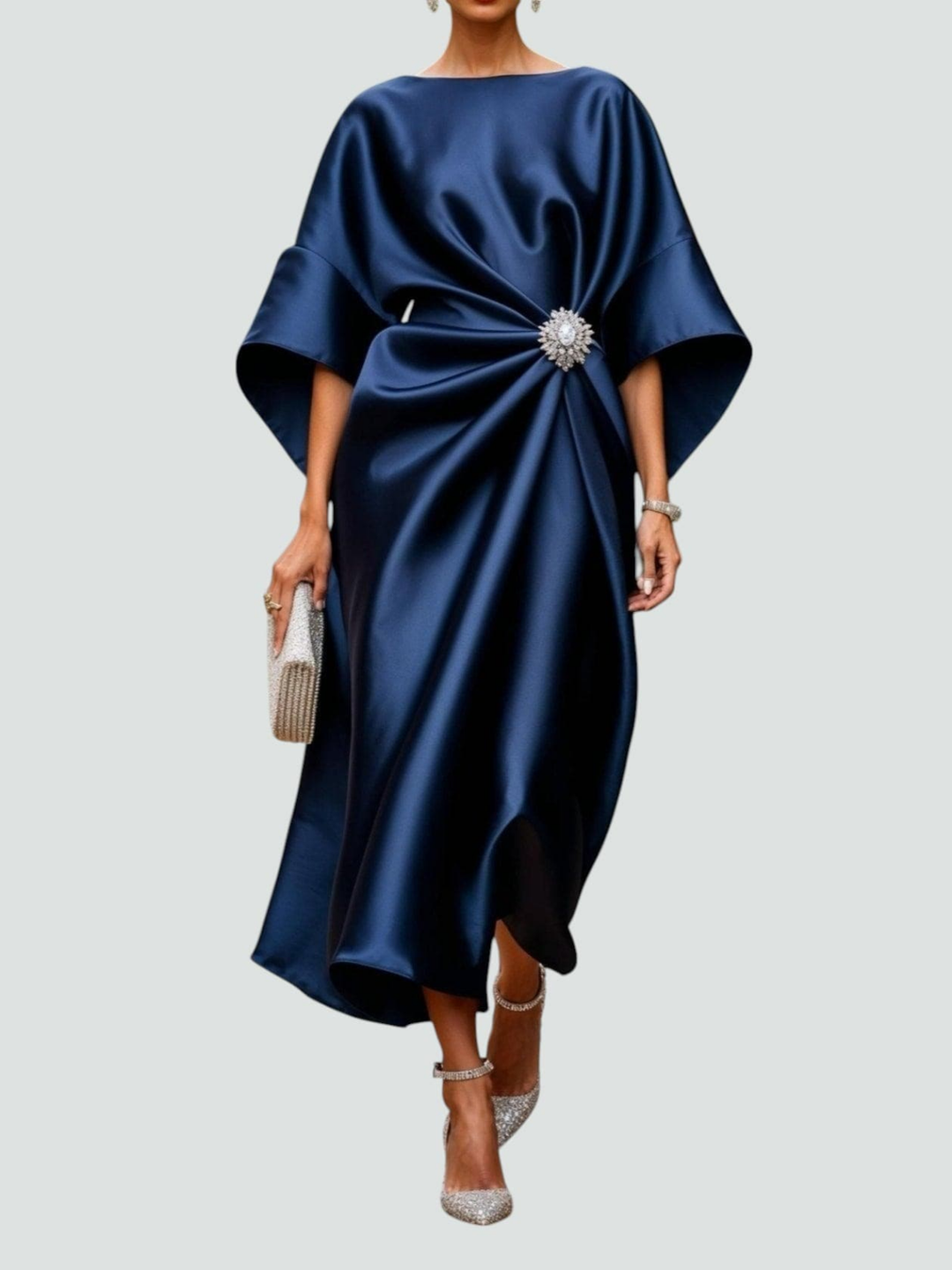 Vivienne | Women's Satin Draped Elegant Midi Dress