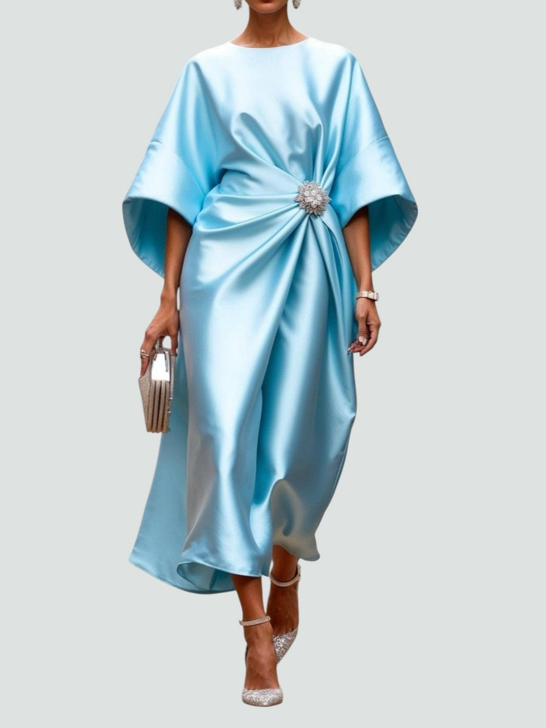 Vivienne | Women's Satin Draped Elegant Midi Dress