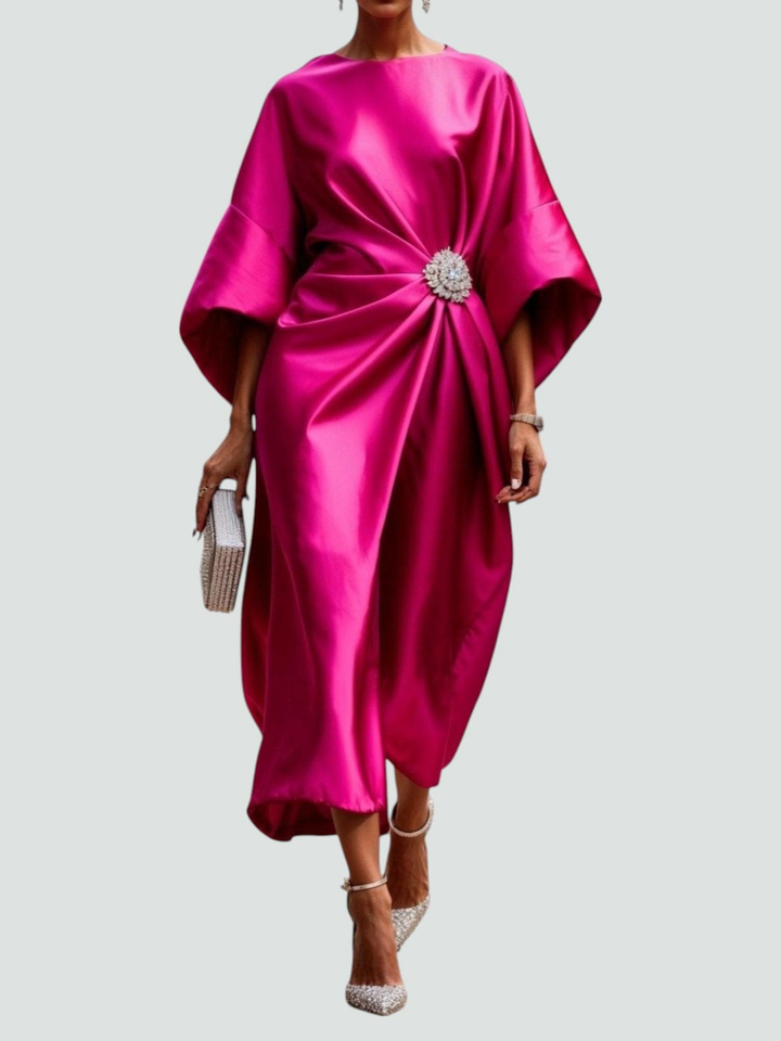 Vivienne | Women's Satin Draped Elegant Midi Dress