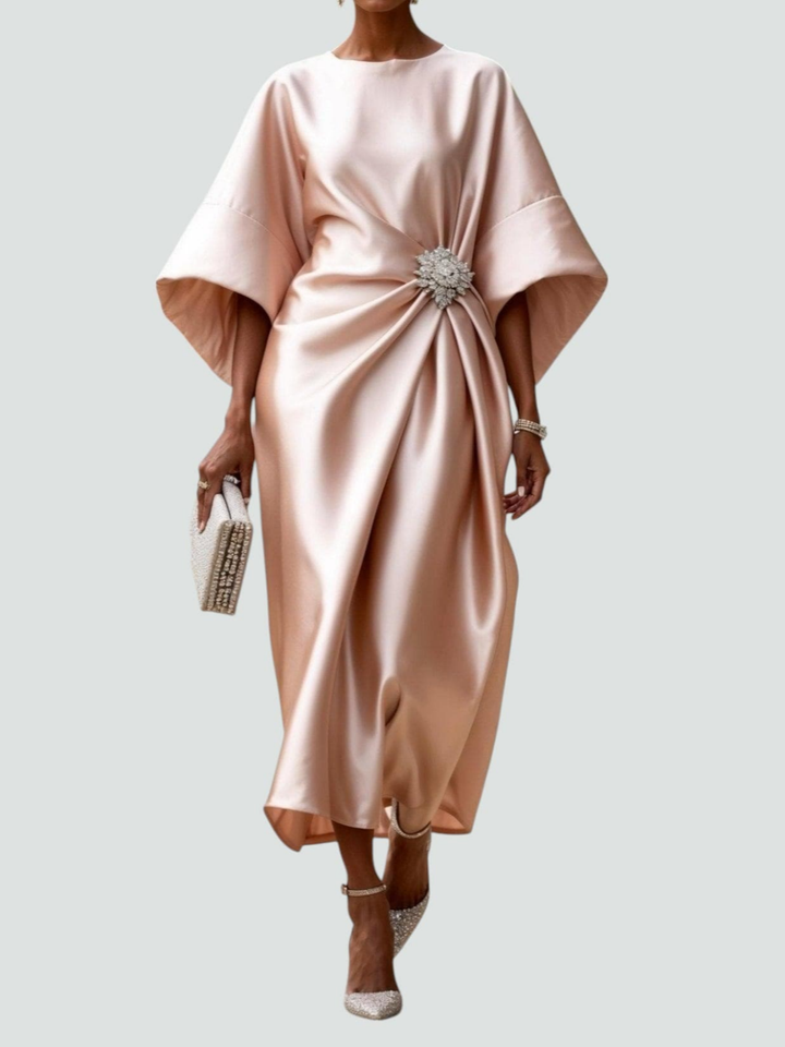 Vivienne | Women's Satin Draped Elegant Midi Dress