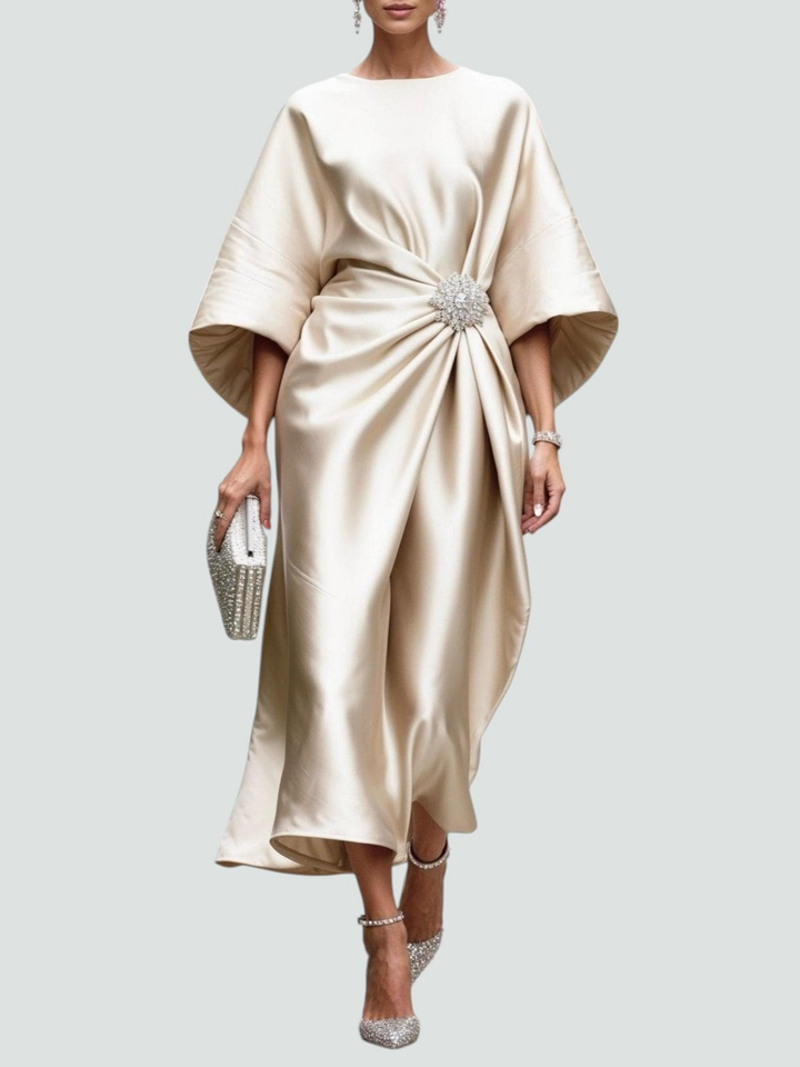 Vivienne | Women's Satin Draped Elegant Midi Dress