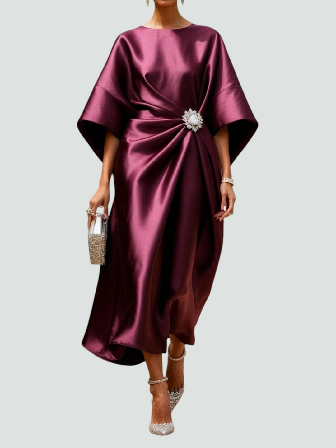 Vivienne | Women's Satin Draped Elegant Midi Dress