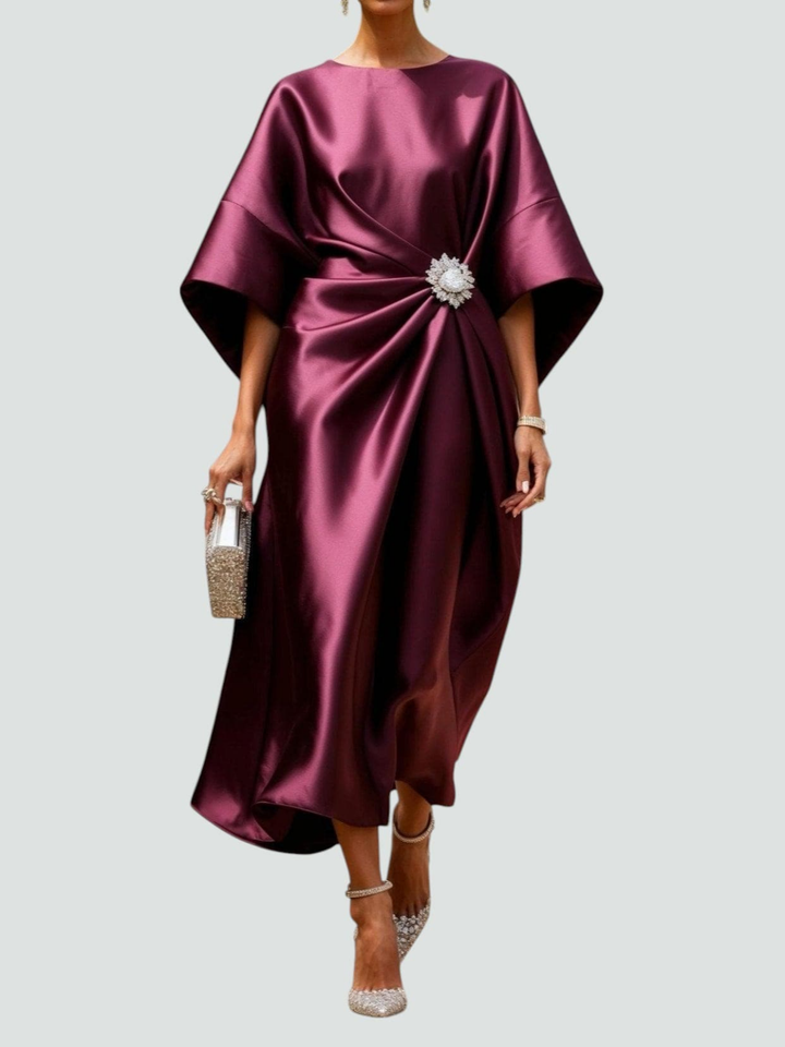 Vivienne | Women's Satin Draped Elegant Midi Dress