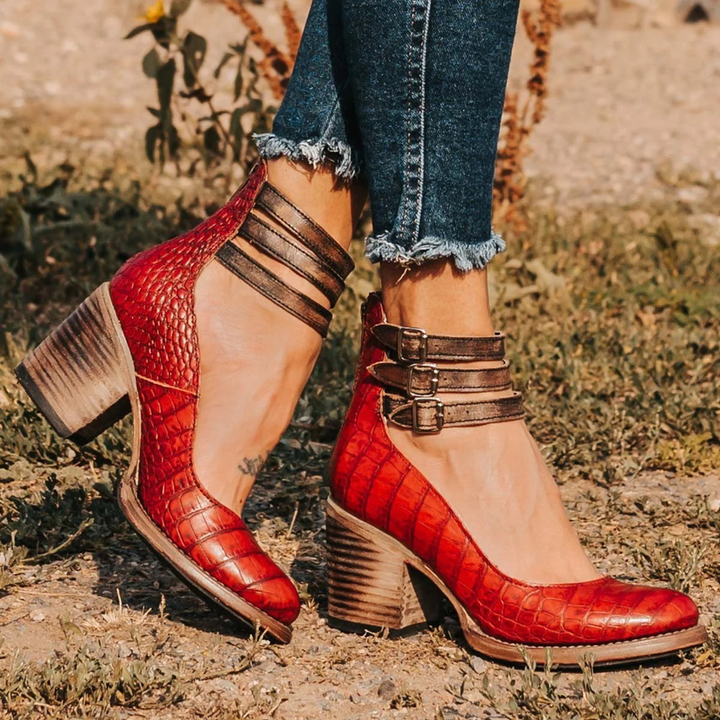 Wilder | Women's Leather Buckle Strap Block Heel Sandals