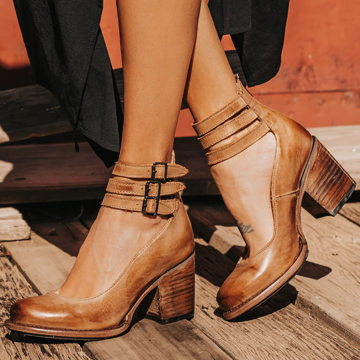 Wilder | Women's Leather Buckle Strap Block Heel Sandals