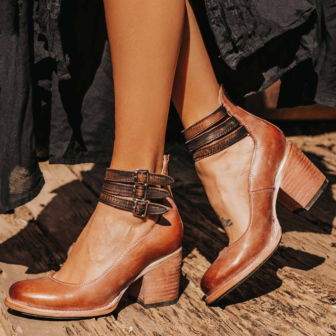 Wilder | Women's Leather Buckle Strap Block Heel Sandals