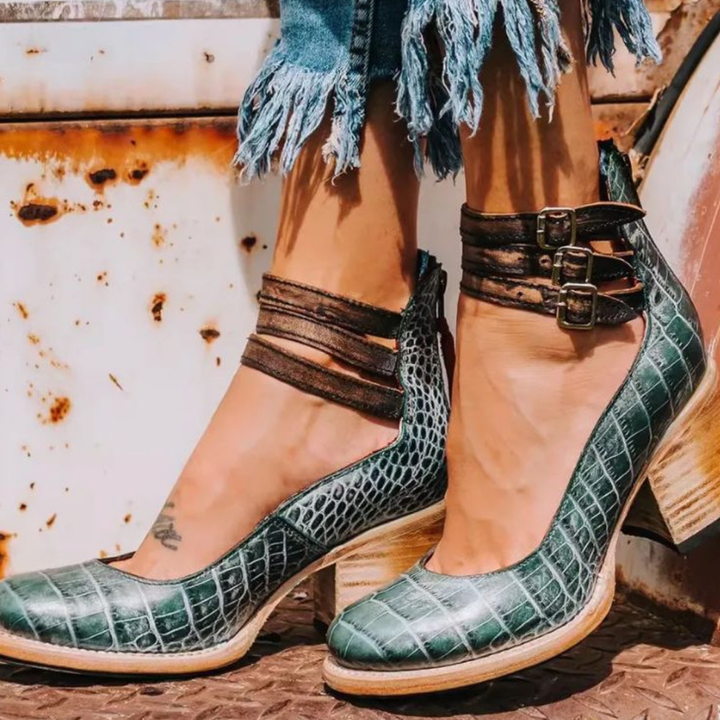 Wilder | Women's Leather Buckle Strap Block Heel Sandals