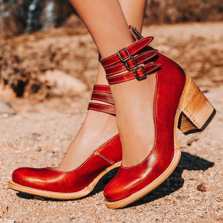 Wilder | Women's Leather Buckle Strap Block Heel Sandals
