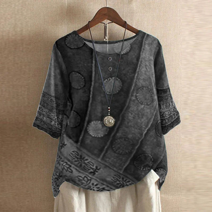 Willa | Women's Cotton Vintage Print Round Neck Half Sleeve Blouse