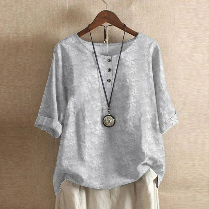 Willa | Women's Cotton Vintage Print Round Neck Half Sleeve Blouse