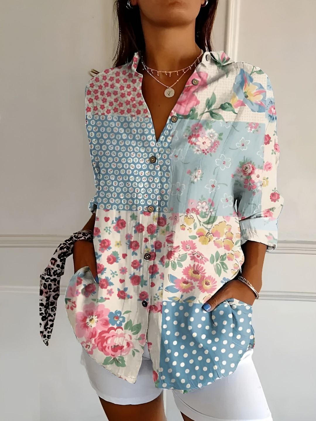 Willa | Women's Linen Bird Print Collared Button-Down Blouse