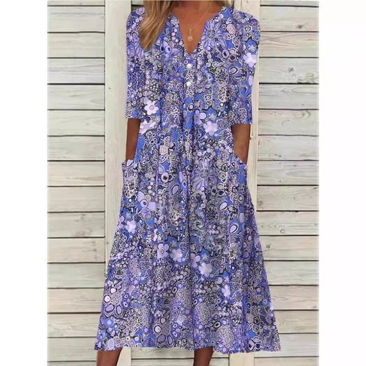 Wren | Women's Cotton Floral Print V-Neck Tiered Midi Dress