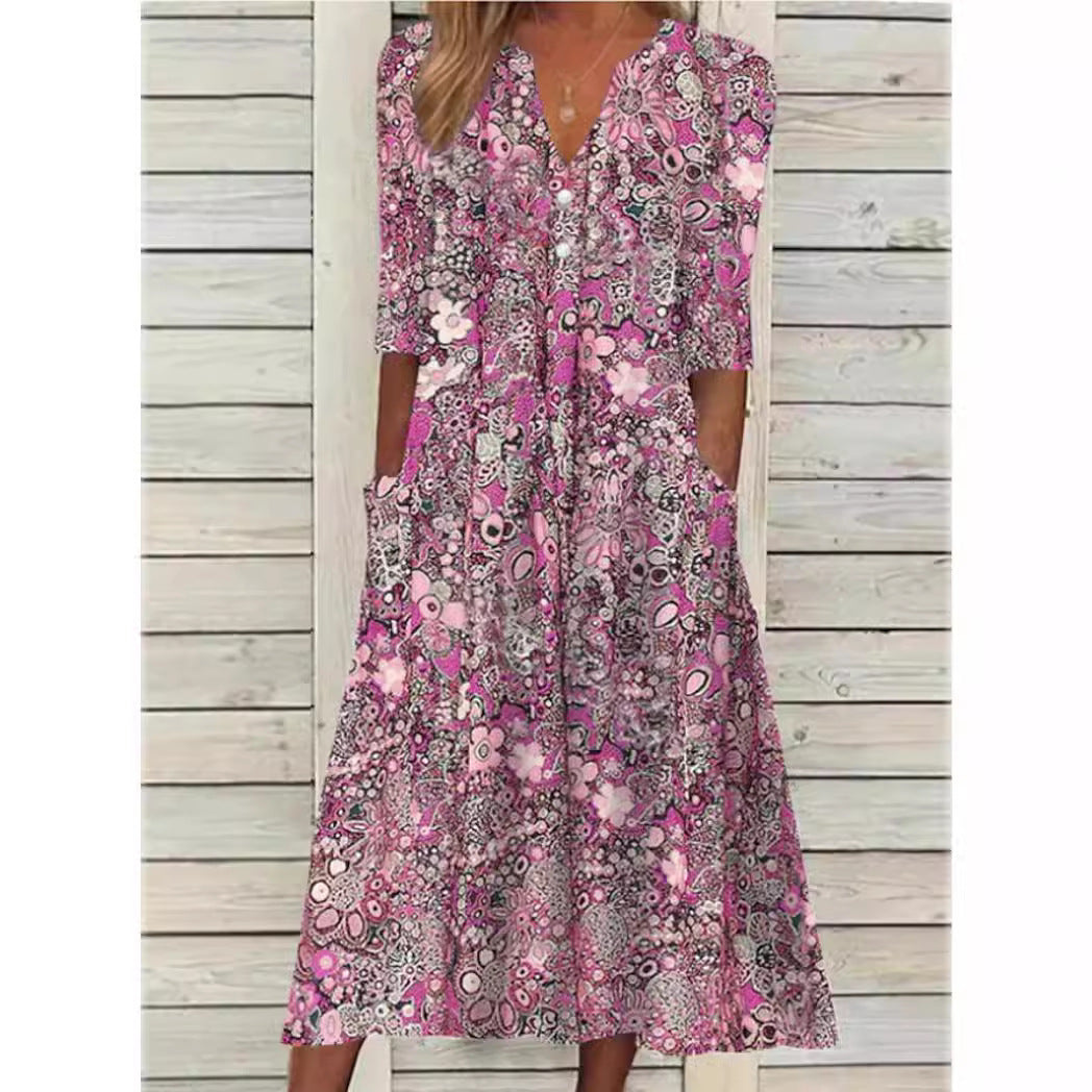 Wren | Women's Cotton Floral Print V-Neck Tiered Midi Dress