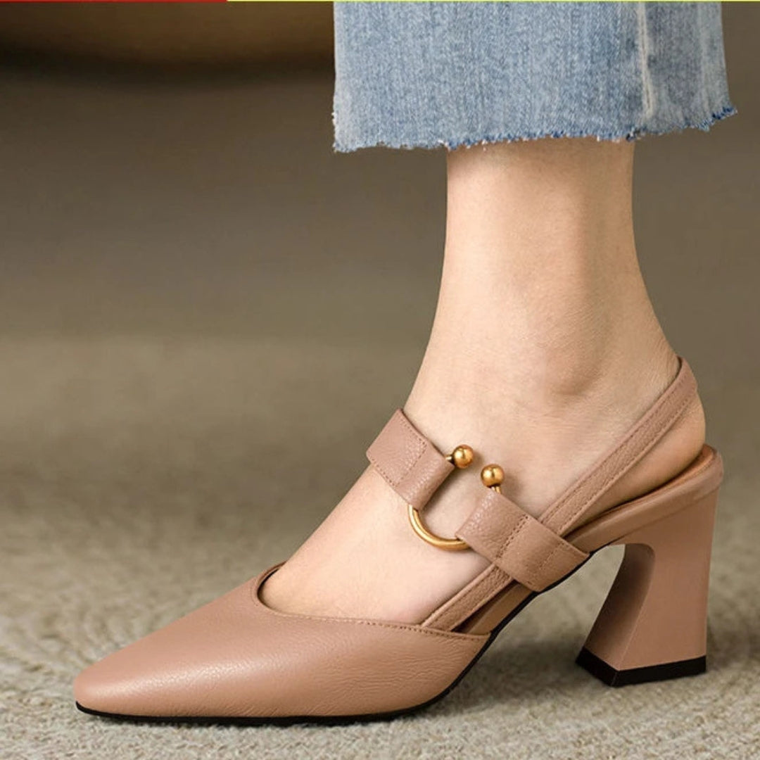 Wren | Women's Leather Mary Jane Block Heel Slingback Pumps