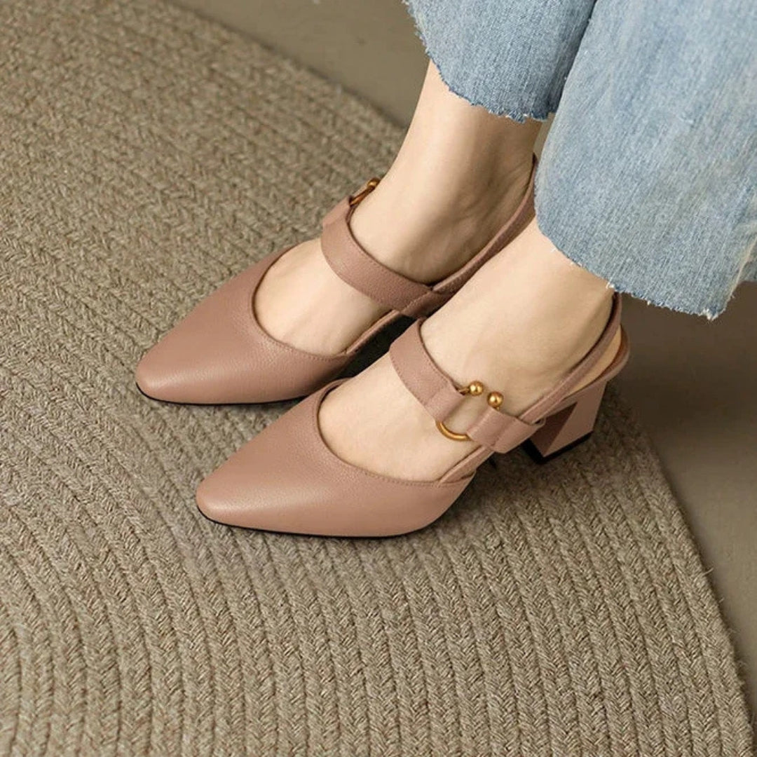 Wren | Women's Leather Mary Jane Block Heel Slingback Pumps