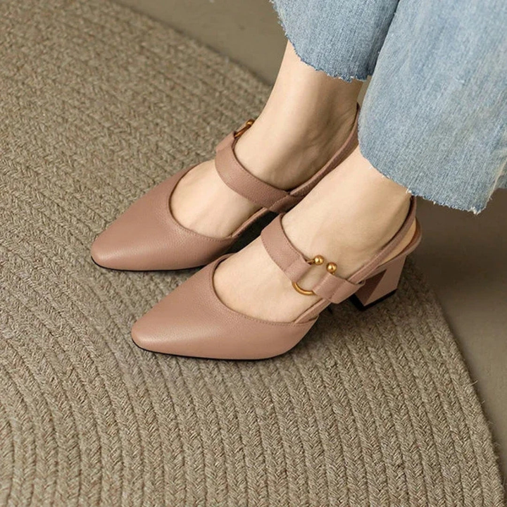 Wren | Women's Leather Mary Jane Block Heel Slingback Pumps