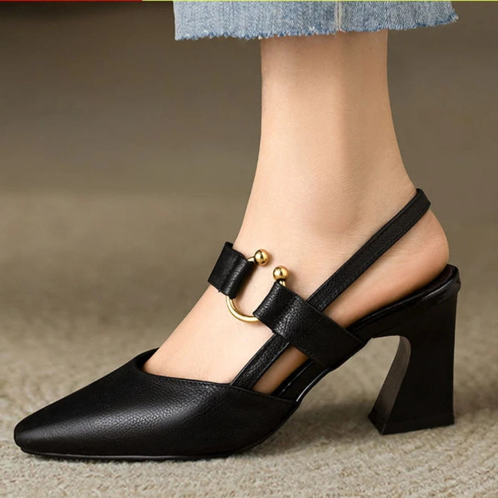 Wren | Women's Leather Mary Jane Block Heel Slingback Pumps