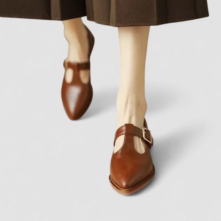 Wren | Women's Leather Pointed-Toe Mary Jane Block Heel Pumps