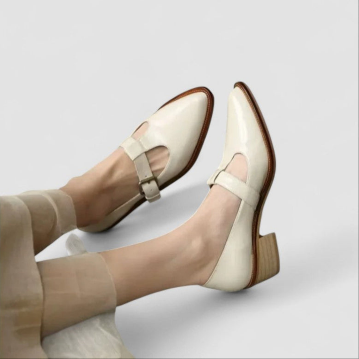 Wren | Women's Leather Pointed-Toe Mary Jane Block Heel Pumps