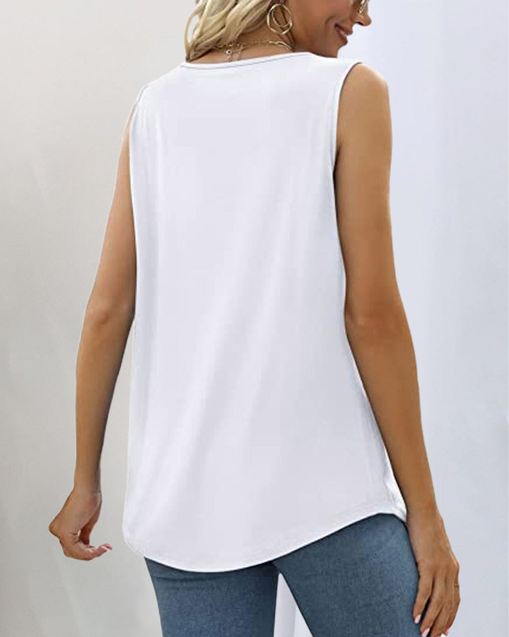 Wren | Women's Lightweight Square-Neck Pleated Sleeveless Top