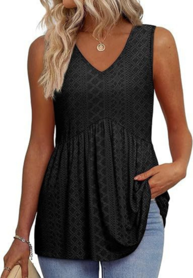 Wren | Women's Lightweight Textured V-Neck Sleeveless Peplum Top