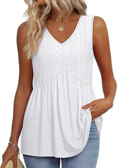Wren | Women's Lightweight Textured V-Neck Sleeveless Peplum Top