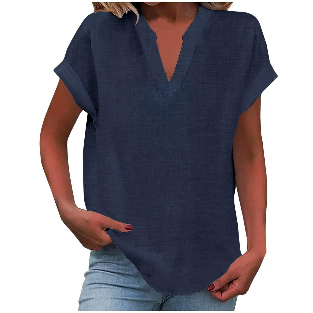 Wren | Women's Linen V-Neck Cap Sleeve Casual Top