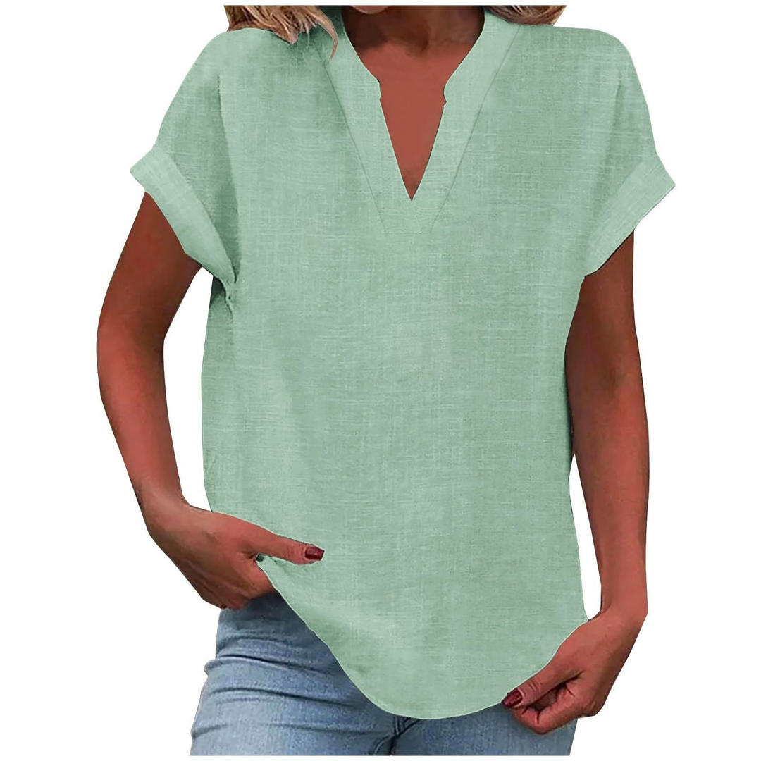 Wren | Women's Linen V-Neck Cap Sleeve Casual Top
