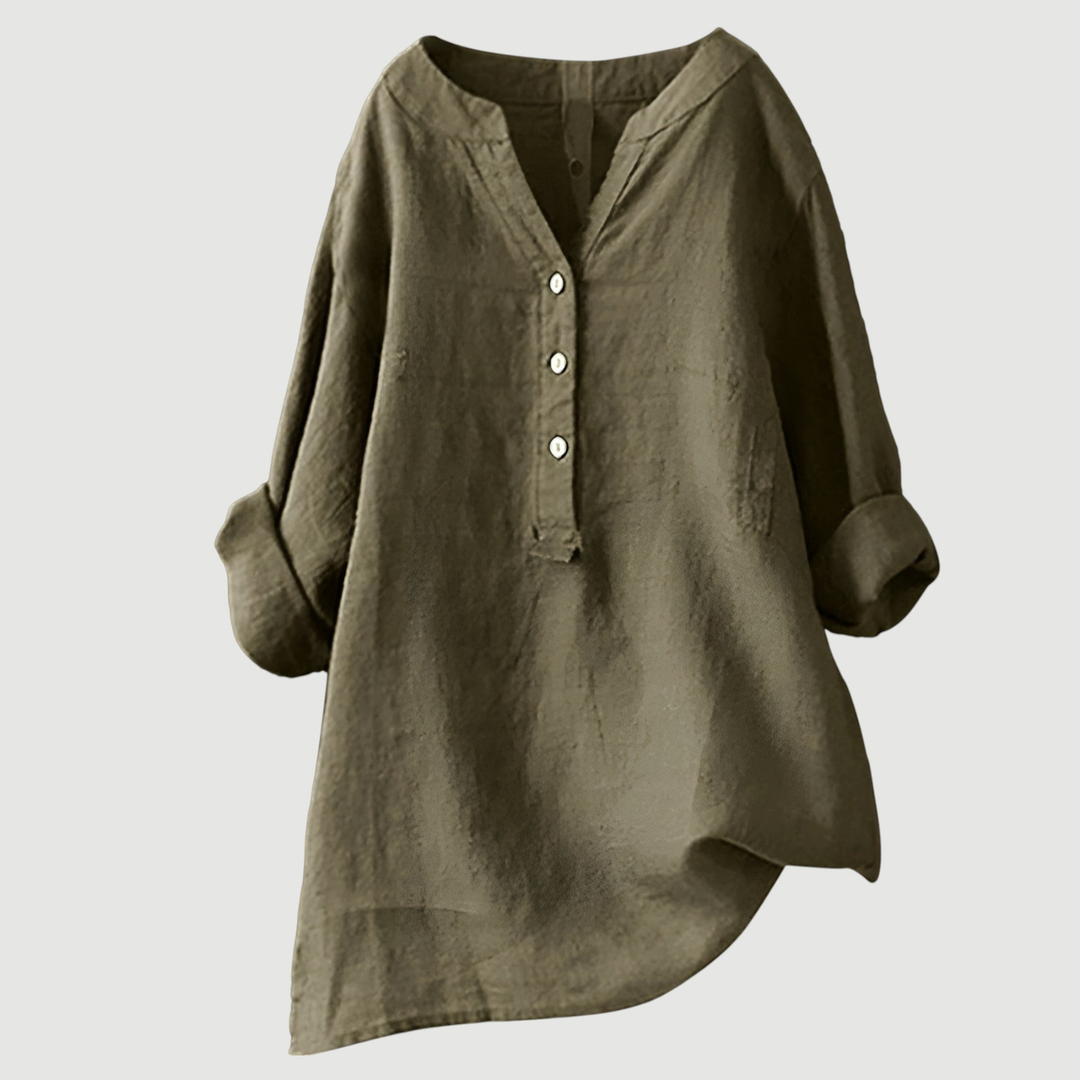 Wren | Women's Linen V-Neck Relaxed Button Blouse