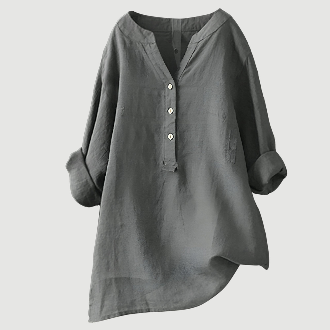 Wren | Women's Linen V-Neck Relaxed Button Blouse