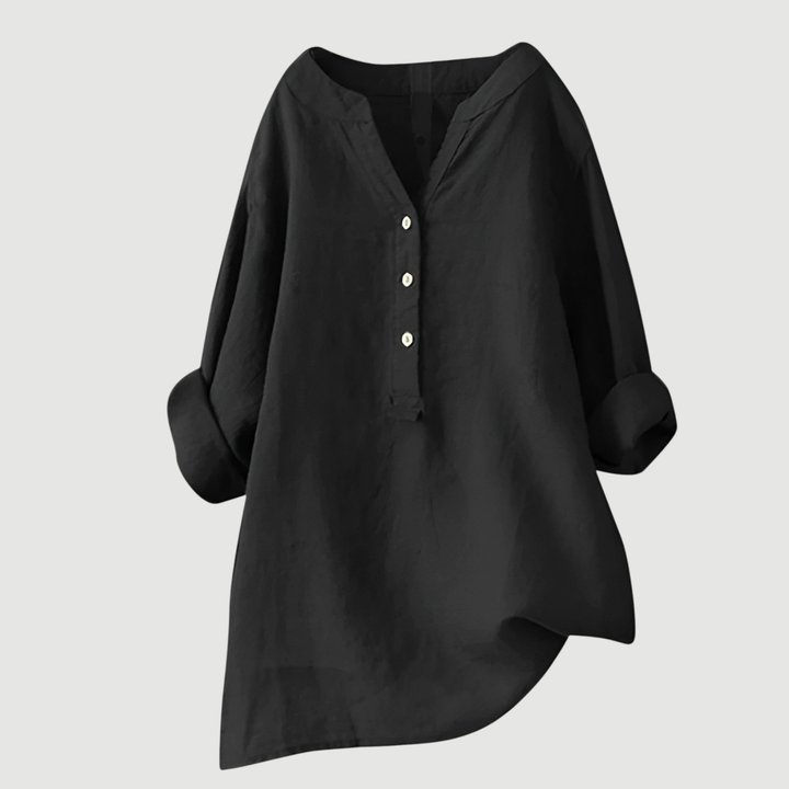 Wren | Women's Linen V-Neck Relaxed Button Blouse