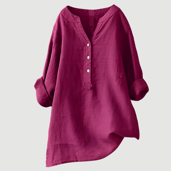Wren | Women's Linen V-Neck Relaxed Button Blouse