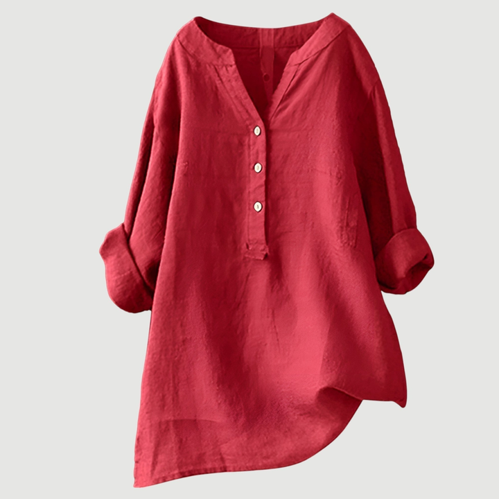 Wren | Women's Linen V-Neck Relaxed Button Blouse