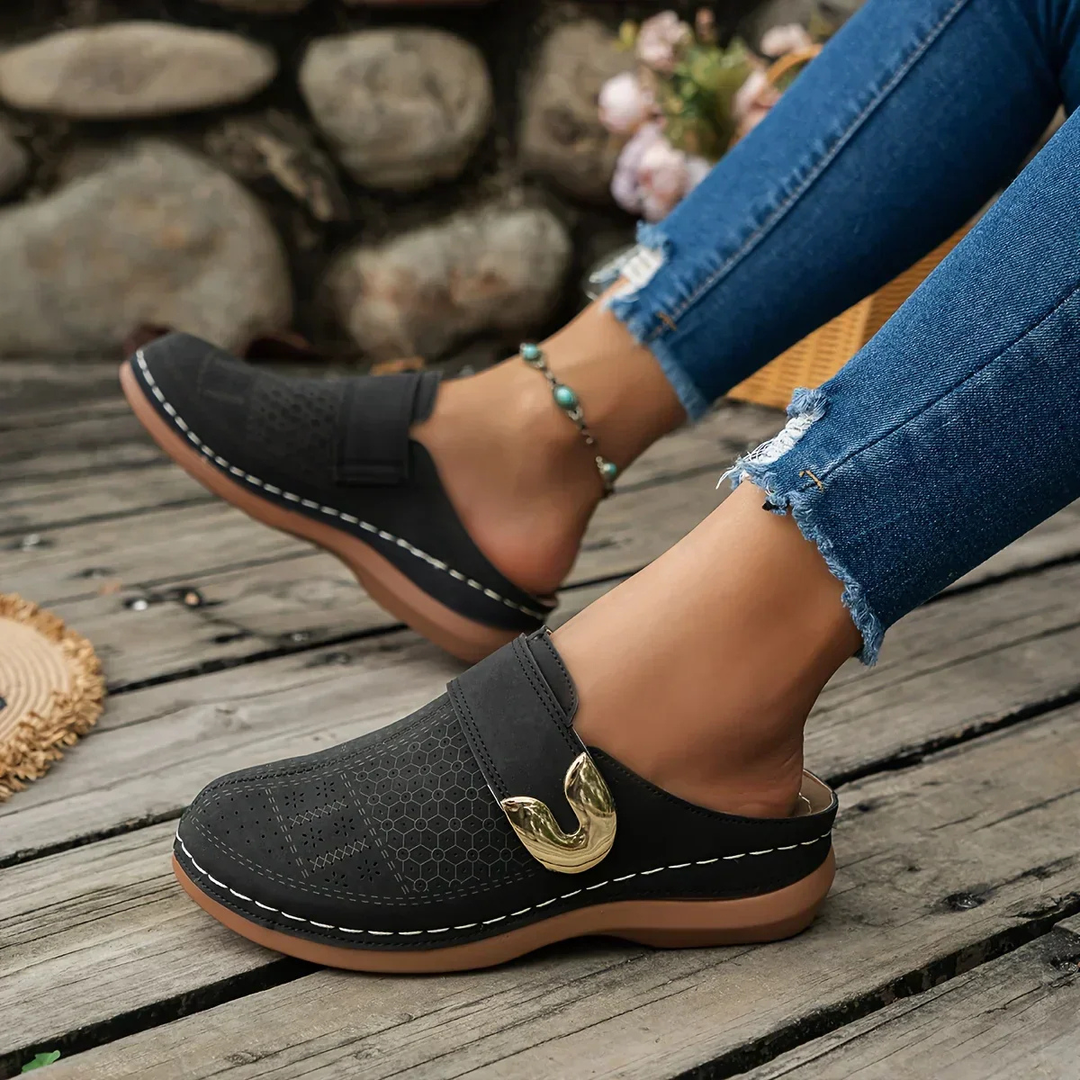 Wren | Women's Suede Buckle Detail Slip-On Flat Shoes