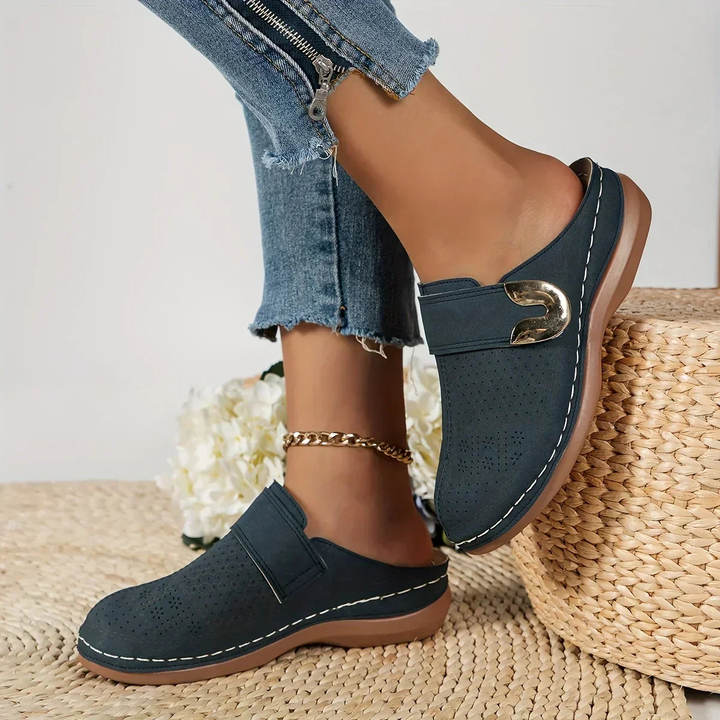Wren | Women's Suede Buckle Detail Slip-On Flat Shoes