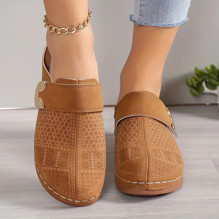 Wren | Women's Suede Buckle Detail Slip-On Flat Shoes