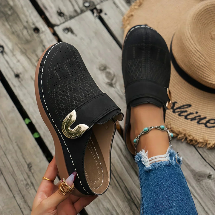 Wren | Women's Suede Buckle Detail Slip-On Flat Shoes